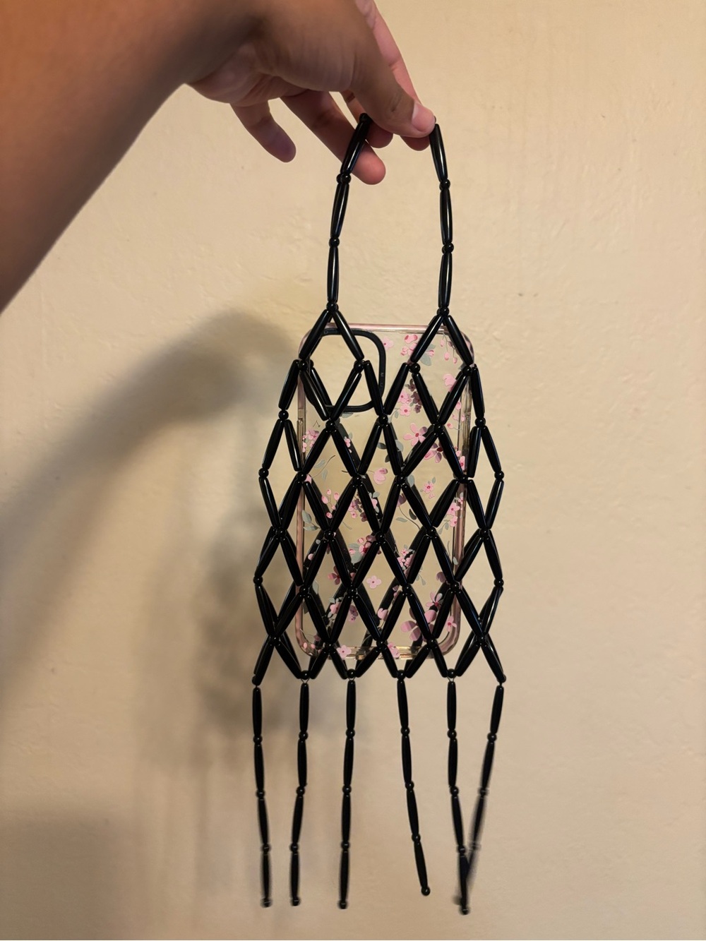 H&M Black Beaded Net Mini Bag with Fringe